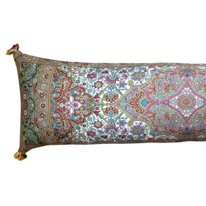 Tan Paisley Vintage Wool & Silk Scarf Lumbar Pillow 52”