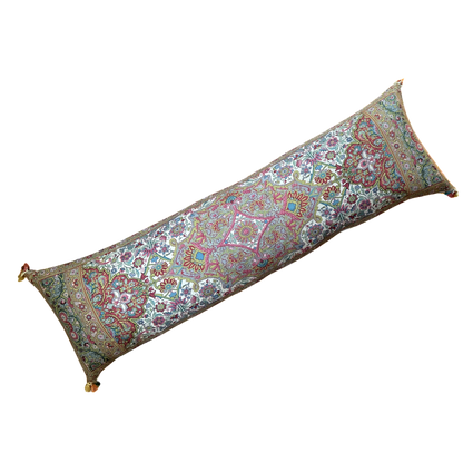 Tan Paisley Vintage Wool & Silk Scarf Lumbar Pillow 52”