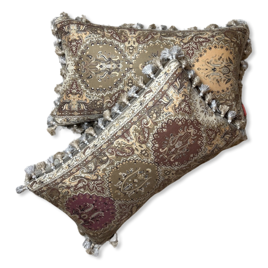 Vintage Etro Pillow Tan Paisley Vintage Wool & Silk Scarf Pillows at Vintage Luxe Up