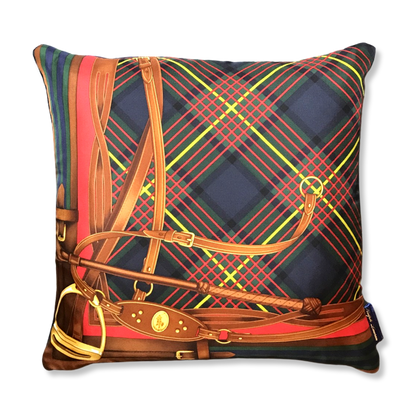 Tartan Equestrian Vintage Silk Scarf Pillows 17"