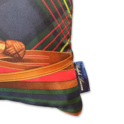 Tartan Equestrian Vintage Silk Scarf Pillows 17"