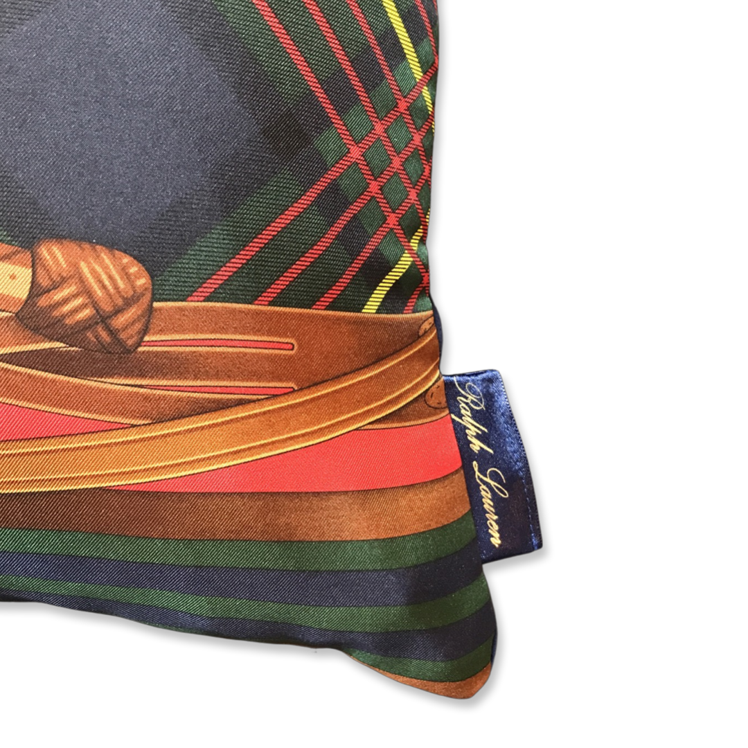 Tartan Equestrian Vintage Silk Scarf Pillows 18"