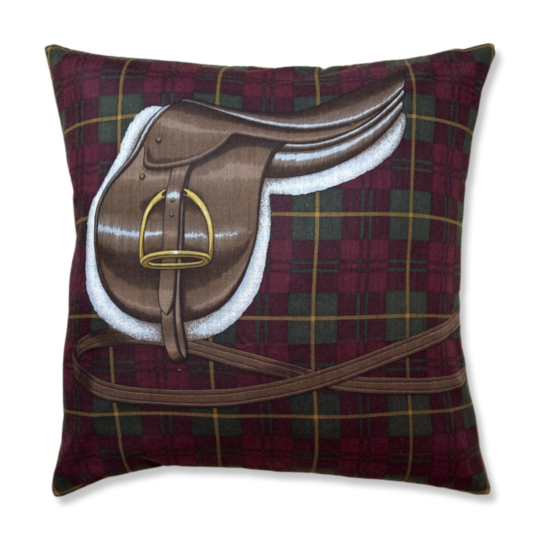 Tartan Equestrian Vintage Wool Scarf Pillows 22"