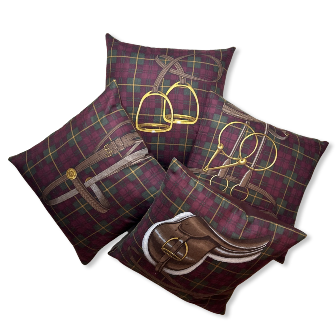 Vintage Ralph Lauren Pillow Tartan Equestrian Vintage Wool Scarf Pillows 22" at Vintage Luxe Up