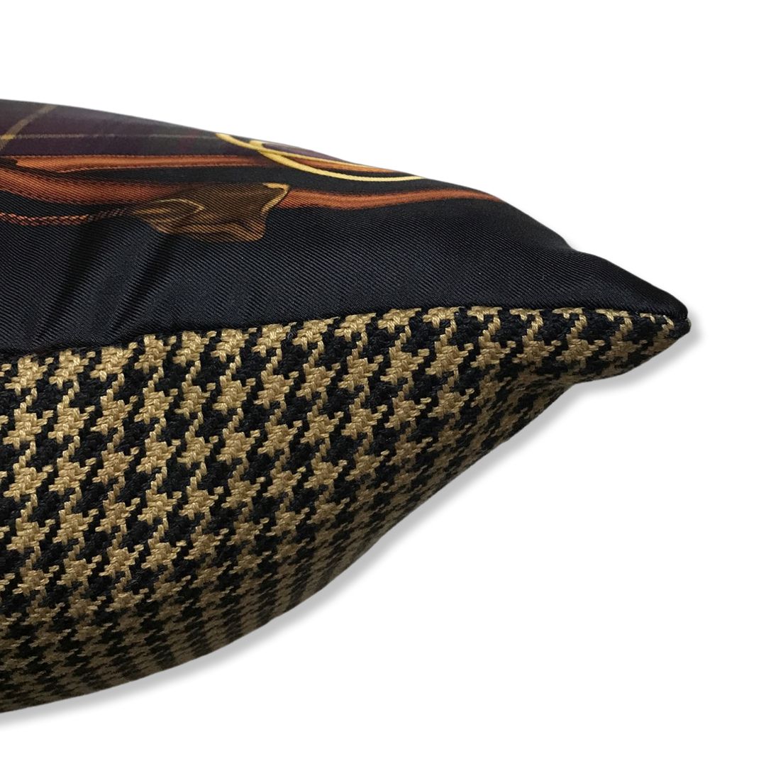 Tartan Saddle Vintage Silk Scarf Pillow 17"
