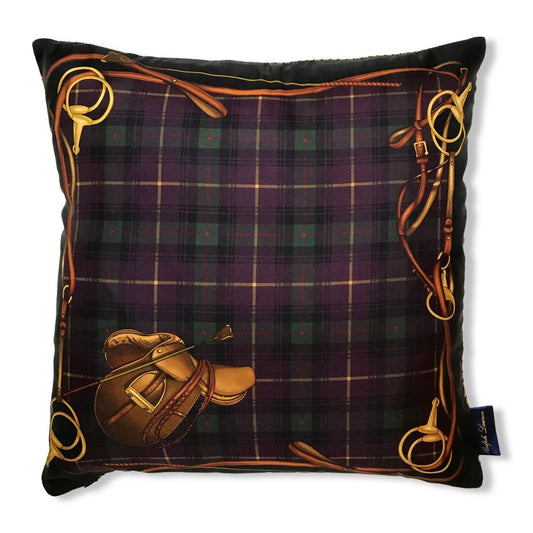 Vintage Ralph Lauren Pillow Tartan Saddle Vintage Silk Scarf Pillow 17" at Vintage Luxe Up