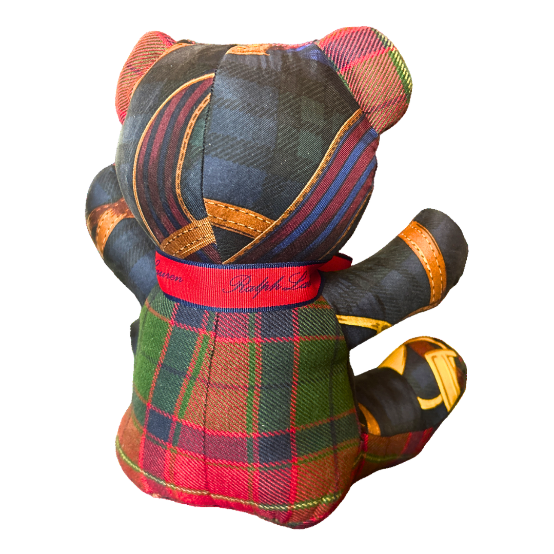 Equestrian Black Watch Vintage Silk Scarf Tender Teddy Bear