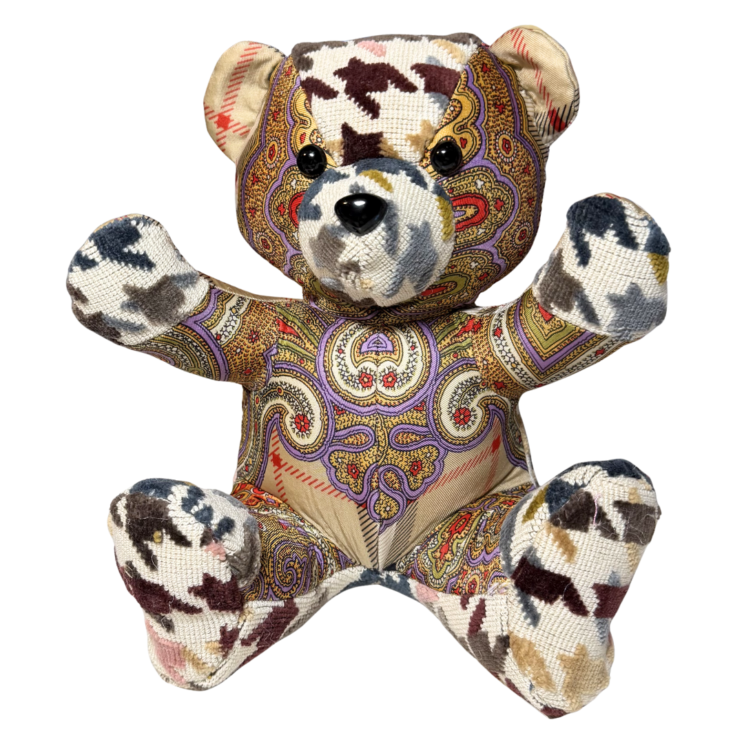Nova Check & Paisley Vintage Silk Scarf Tender Teddy Bear