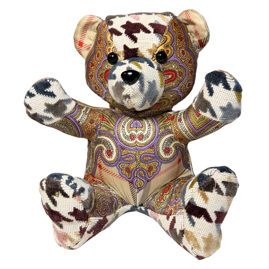 Nova Check & Paisley Vintage Silk Scarf Tender Teddy Bear