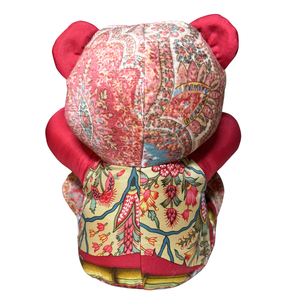 Patchwork Bamboo Vintage Silk Scarf Tender Teddy Bear
