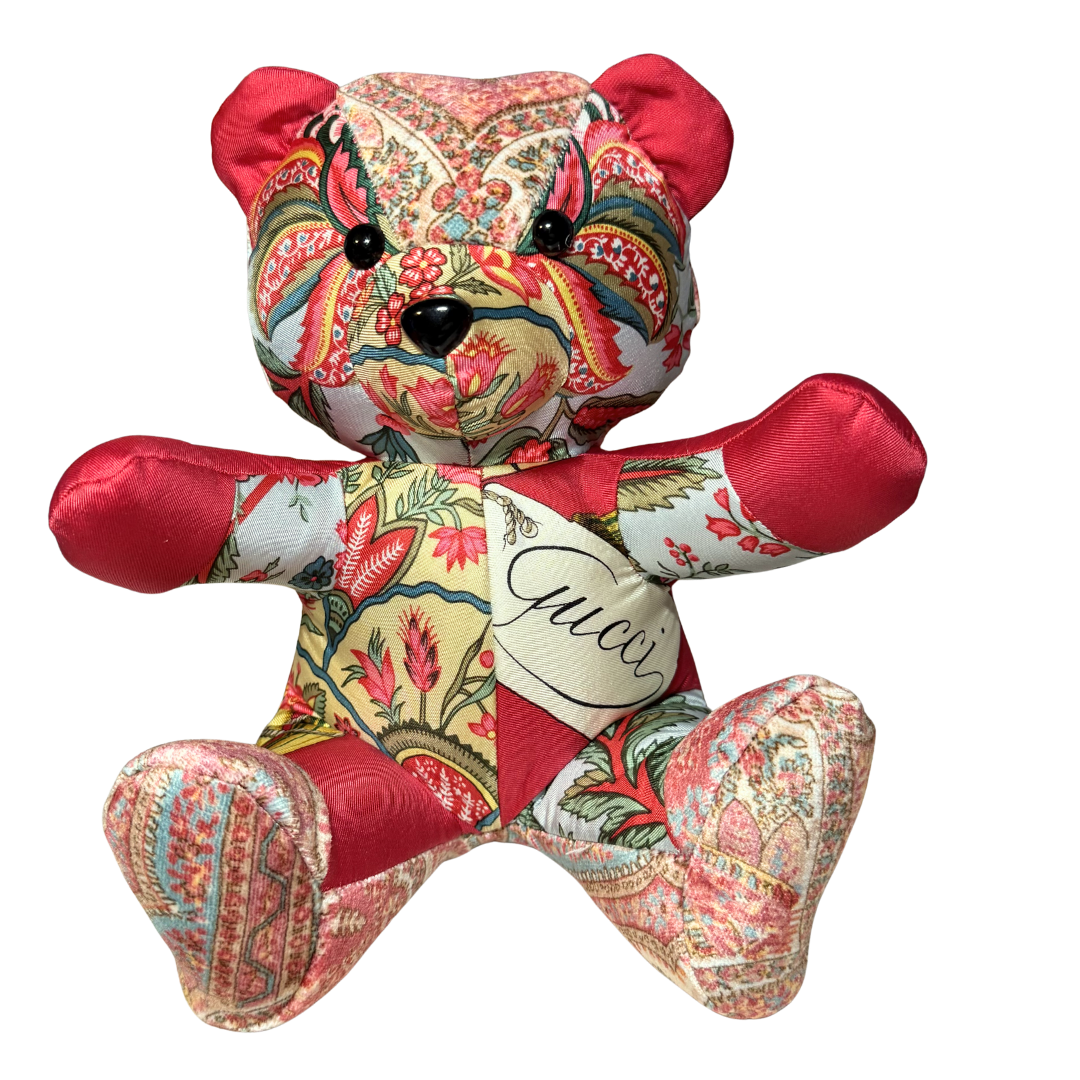 Patchwork Bamboo Vintage Silk Scarf Tender Teddy Bear