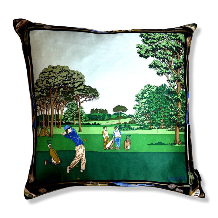 Tee Time Golfer Vintage Silk Scarf Pillows 22"