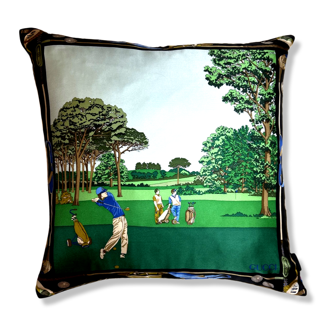 Tee Time Golfer Vintage Silk Scarf Pillows 22"