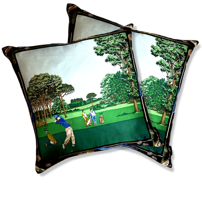Vintage Gucci Pillow Tee Time Golfer Vintage Silk Scarf Pillows 22" at Vintage Luxe Up