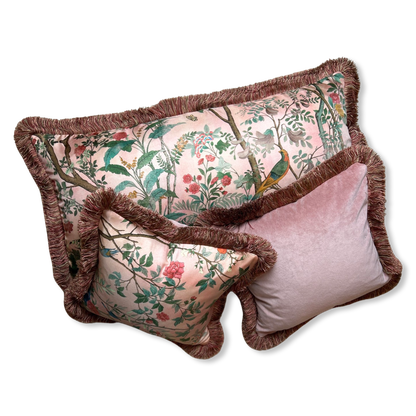 Tian Chinoiserie Pink Vintage Silk Scarf Pillows