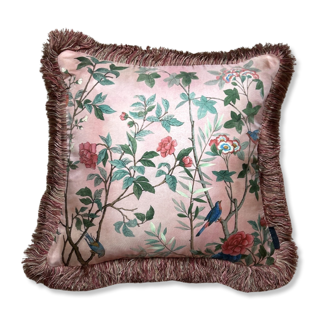 Tian Chinoiserie Pink Vintage Silk Scarf Pillows