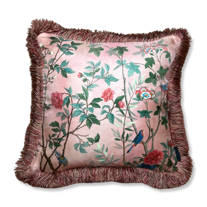 Tian Chinoiserie Pink Vintage Silk Scarf Pillows