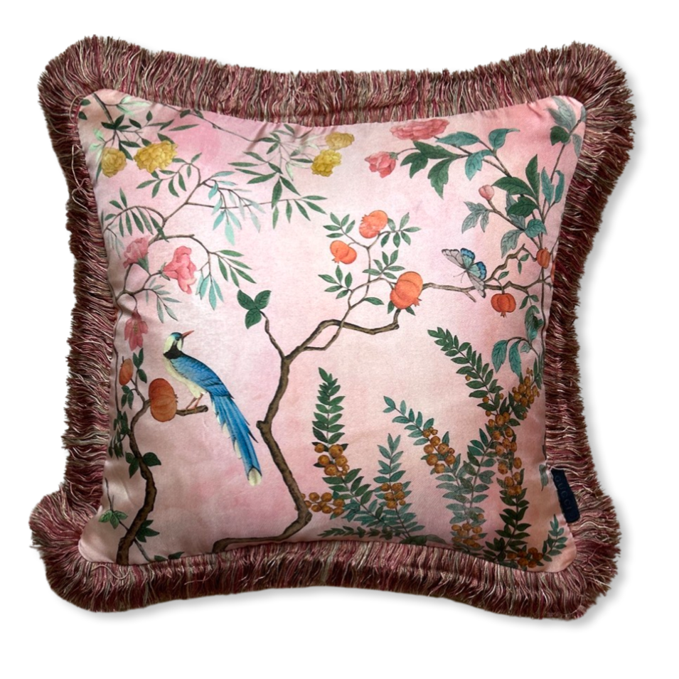 Tian Chinoiserie Pink Vintage Silk Scarf Pillows