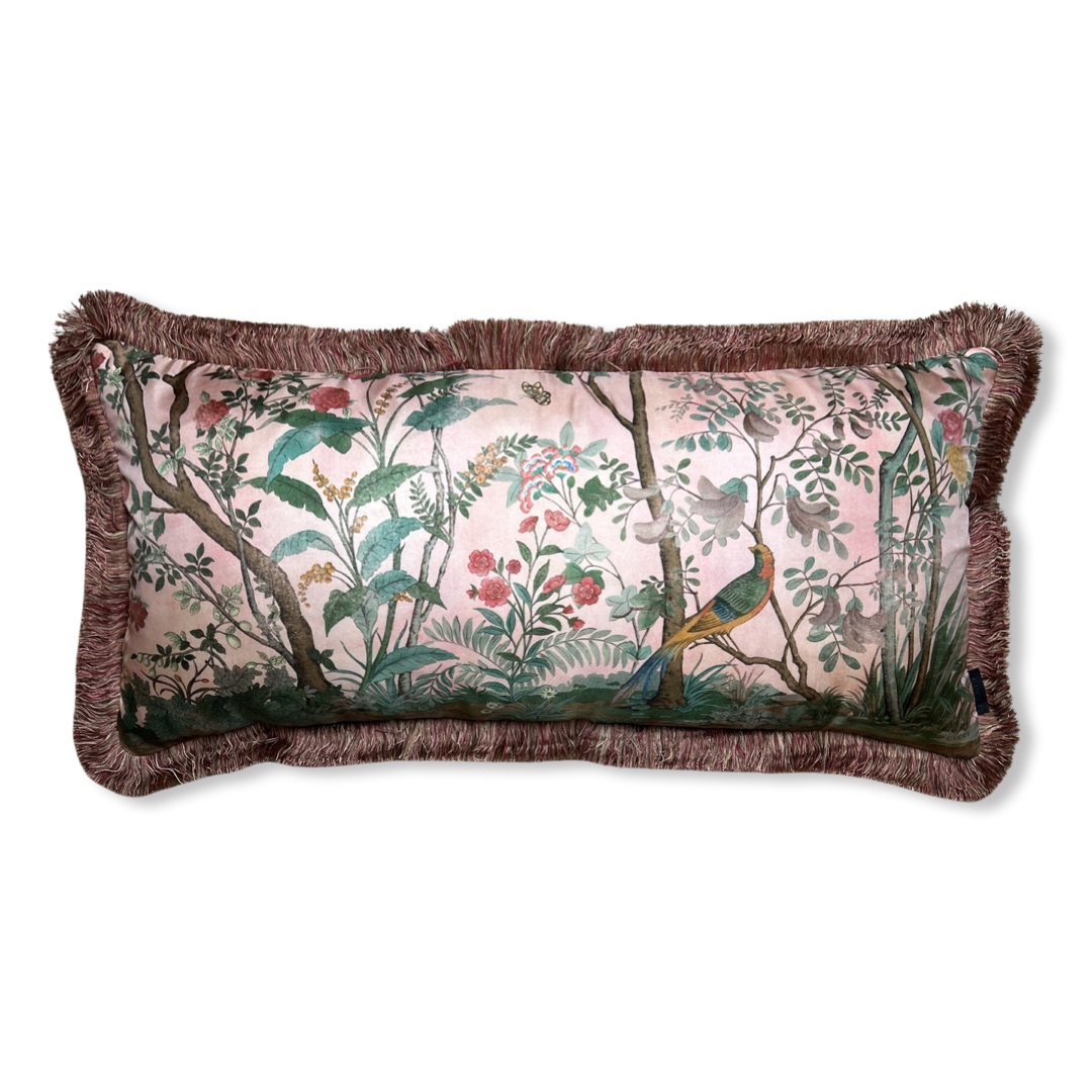 Tian Chinoiserie Pink Vintage Silk Scarf Pillows