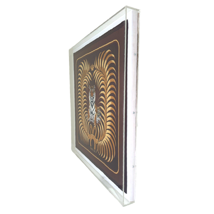 Tigre Royal Acrylic Shadow Box Framed Vintage Silk Scarf 28"