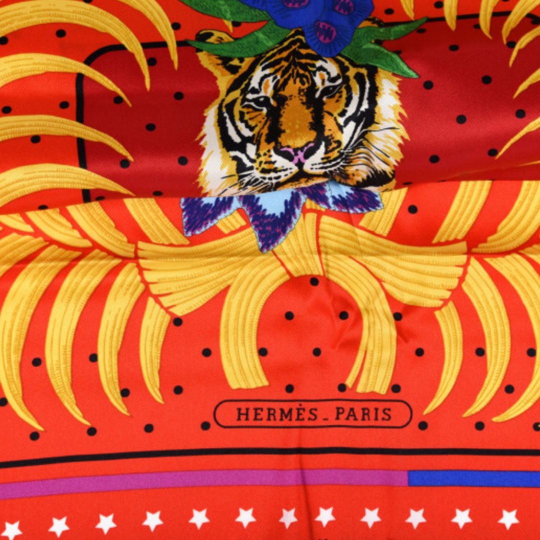 Tigre Royal Fleuri Vintage Silk Scarf Pillow 28"