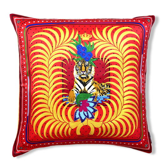 Vintage Hermes Pillow Tigre Royal Fleuri Vintage Silk Scarf Pillow 28" at Vintage Luxe Up