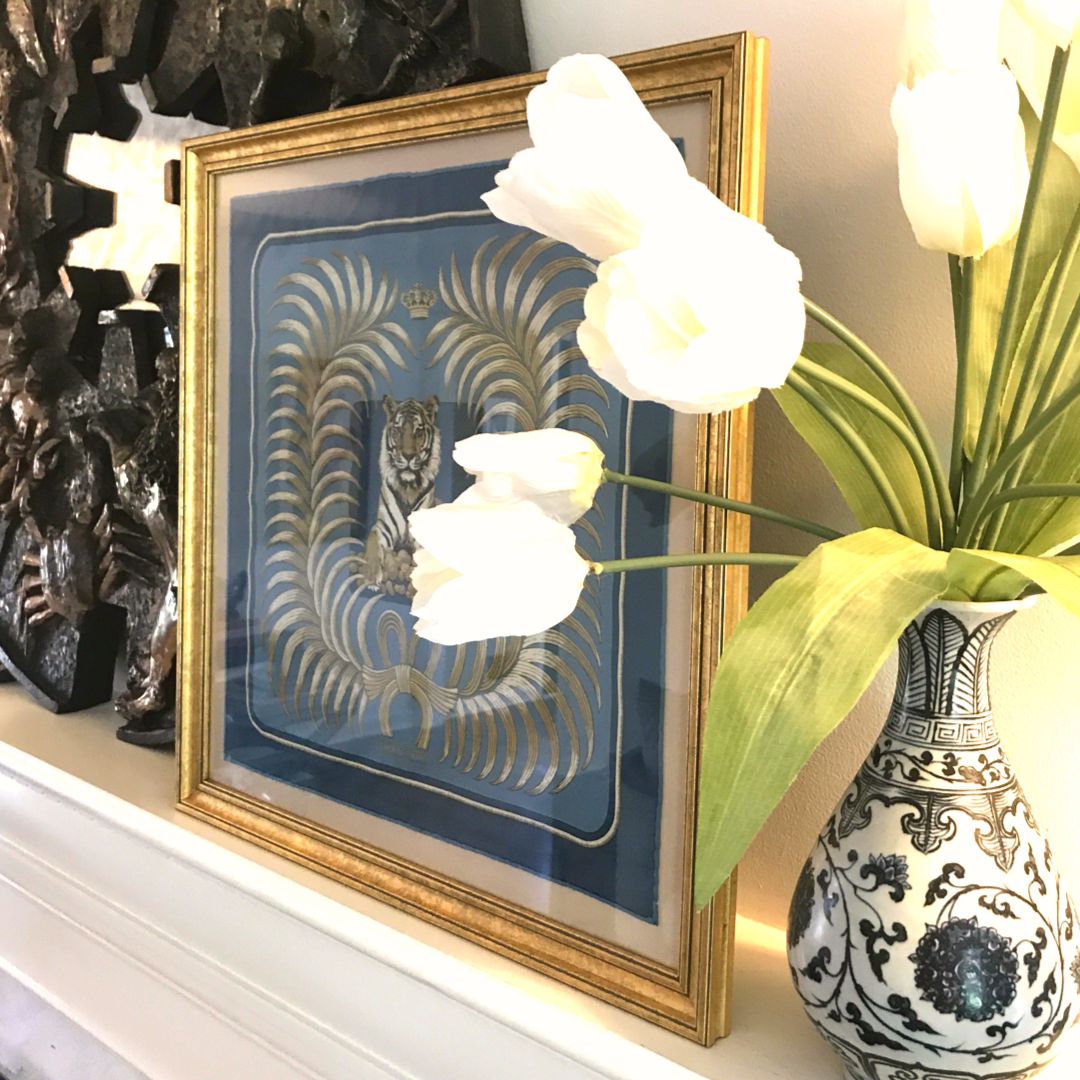 Tigre Royal Framed Vintage Silk Scarf 20"