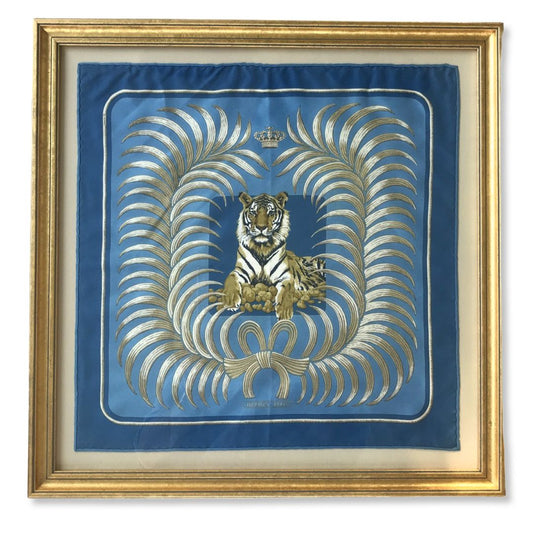 Framed Hermes Scarf Tigre Royal Framed Vintage Silk Scarf 20" Vintage Hermes at Vintage Luxe Up