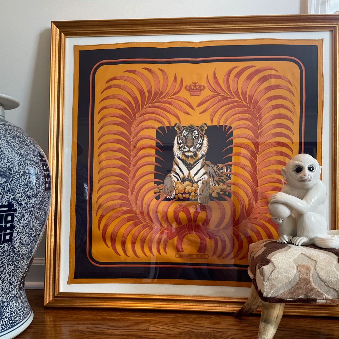 Tigre Royal Framed Vintage Silk Scarf 32"