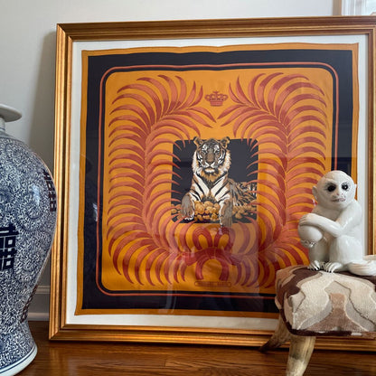 Tigre Royal Framed Vintage Silk Scarf 32"