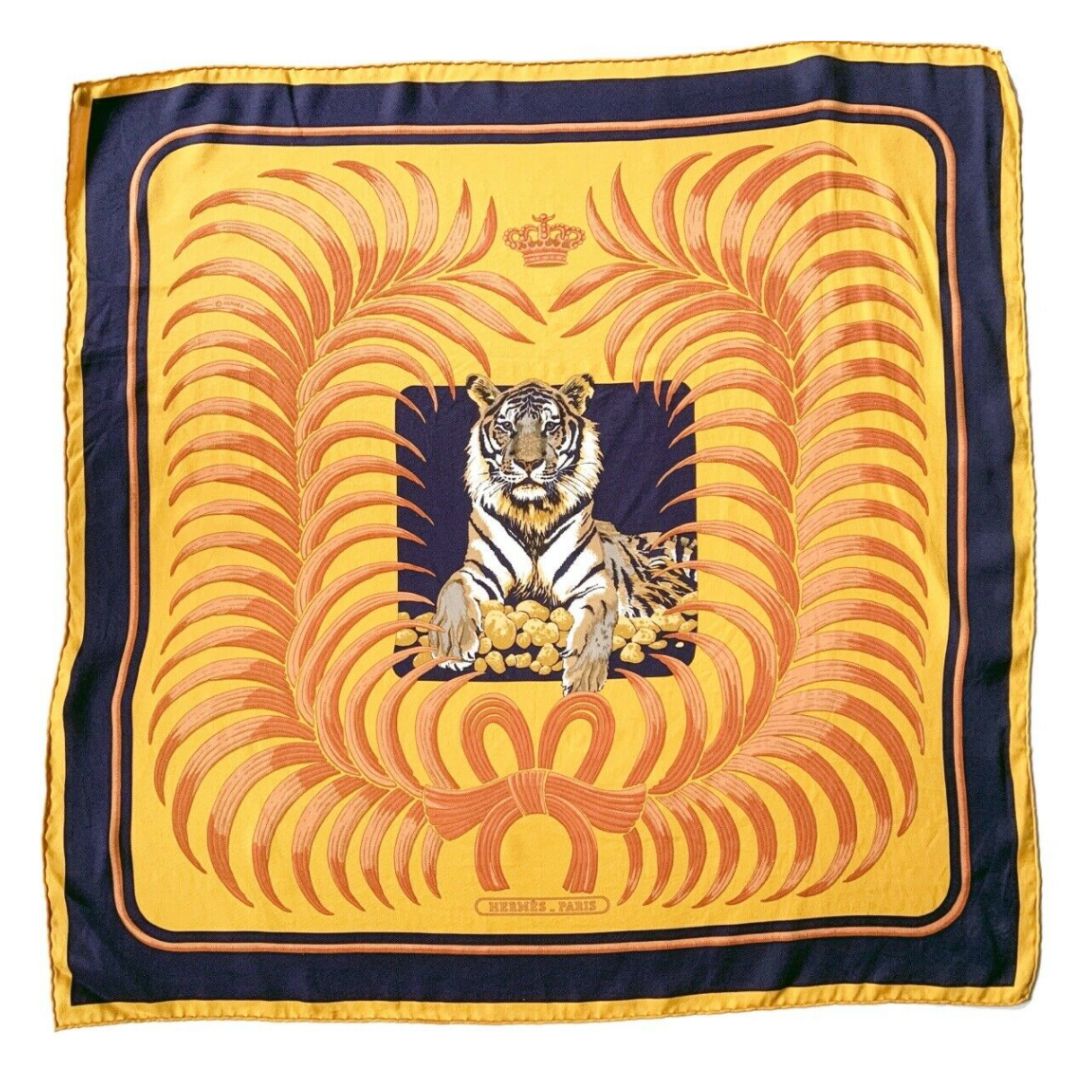 Tigre Royal Framed Vintage Silk Scarf 32"