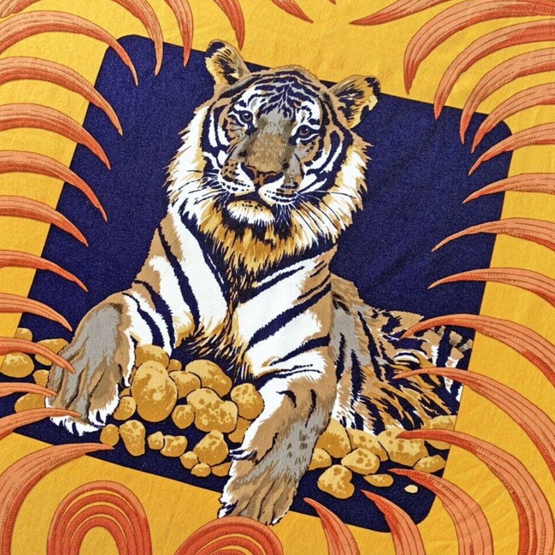 Tigre Royal Framed Vintage Silk Scarf 32"