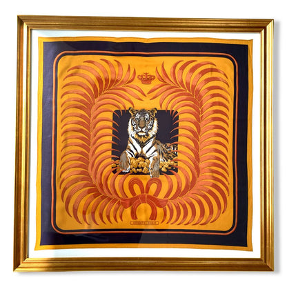 Framed Hermes Scarf Tigre Royal Framed Vintage Silk Scarf 32" Vintage Hermes at Vintage Luxe Up