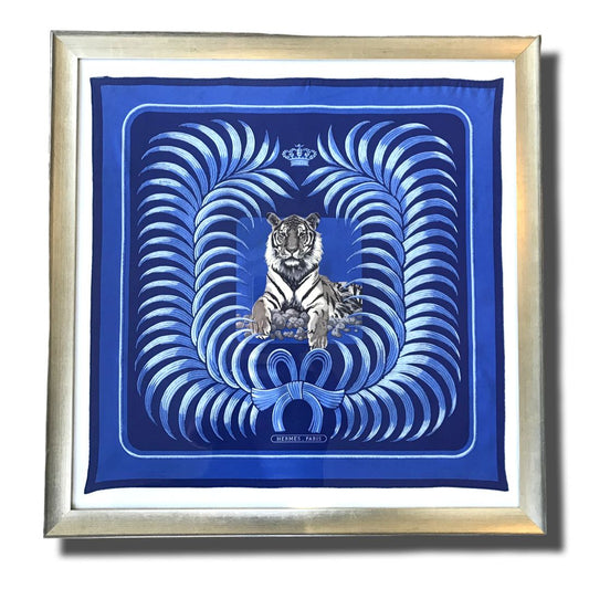 Framed Hermes Scarf Tigre Royal Framed Vintage Silk Scarf 32" Vintage Hermes at Vintage Luxe Up