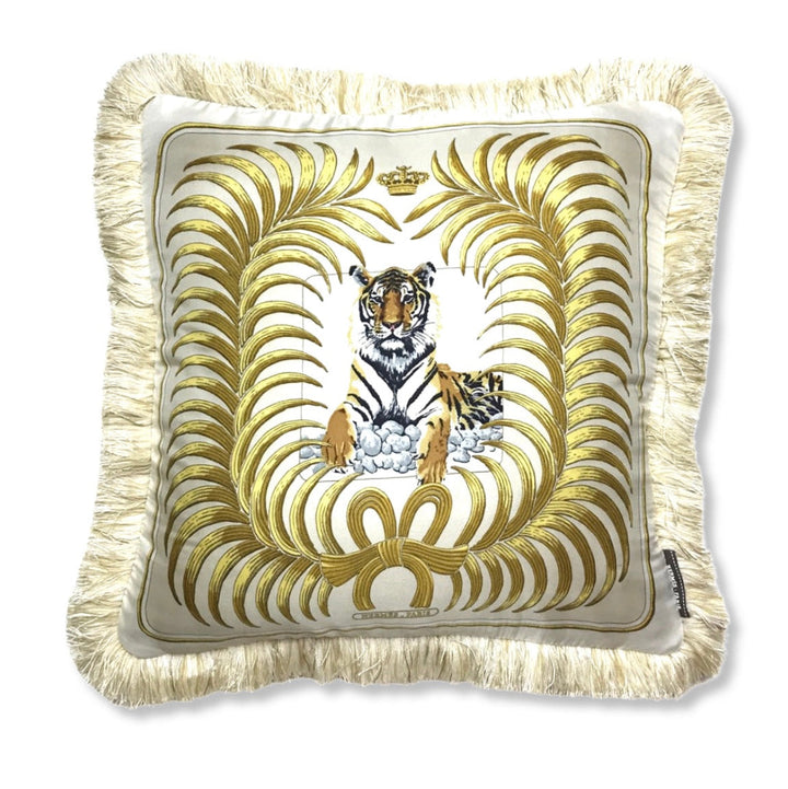 Vintage Hermes Pillow Tigre Royal Vintage Silk Scarf Pillow 19" at Vintage Luxe Up