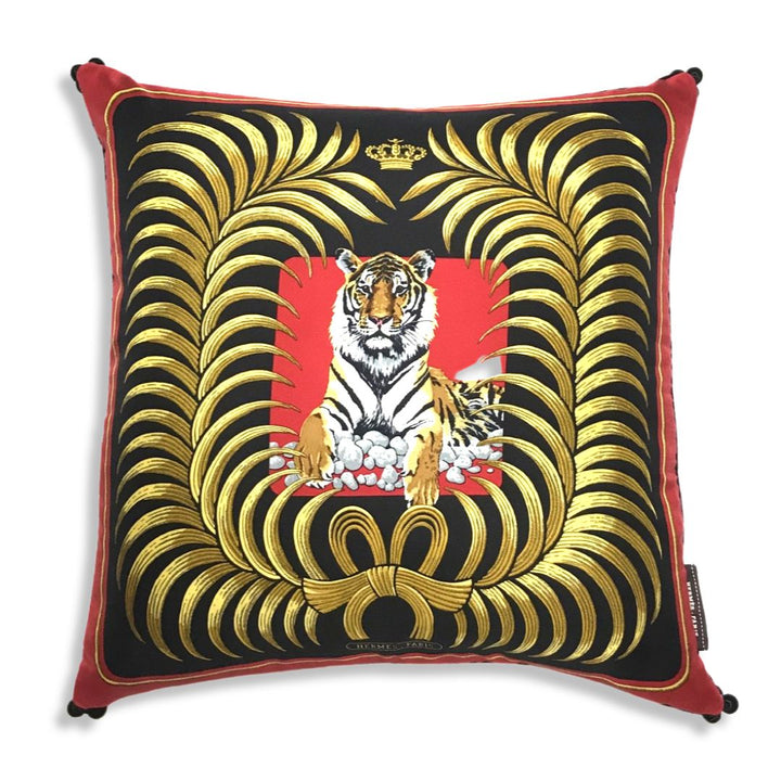 Vintage Hermes Pillow Tigre Royal Vintage Silk Scarf Pillow 17" at Vintage Luxe Up