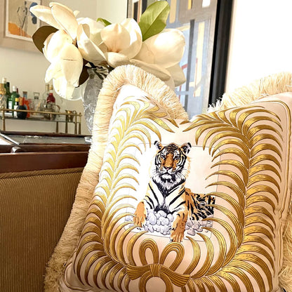 Tigre Royal Vintage Silk Scarf Pillow 19"