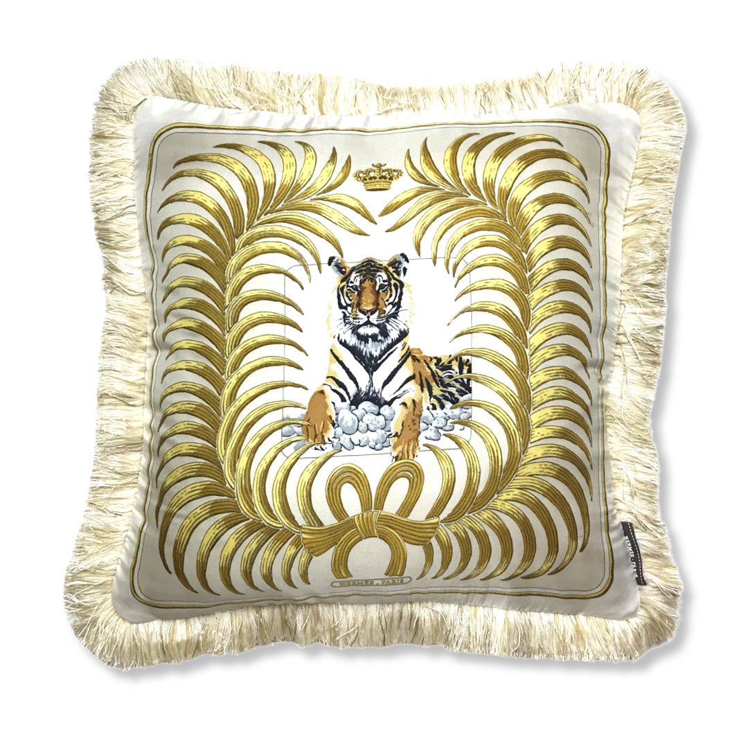 Vintage Hermes Pillow Tigre Royal Vintage Silk Scarf Pillow 19" at Vintage Luxe Up