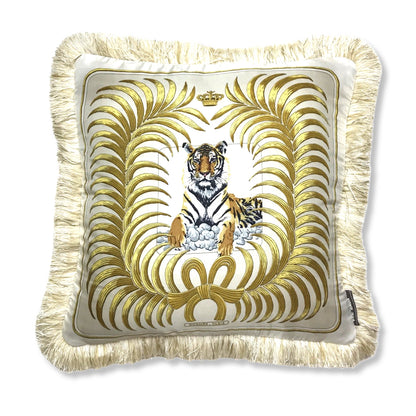 Vintage Hermes Pillow Tigre Royal Vintage Silk Scarf Pillow 19" at Vintage Luxe Up