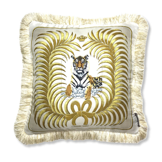 Vintage Hermes Pillow Tigre Royal Vintage Silk Scarf Pillow 19" at Vintage Luxe Up