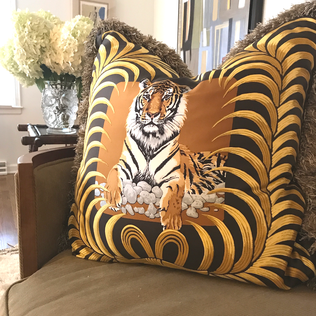 Tigre Royal Vintage Silk Scarf Pillow 28"