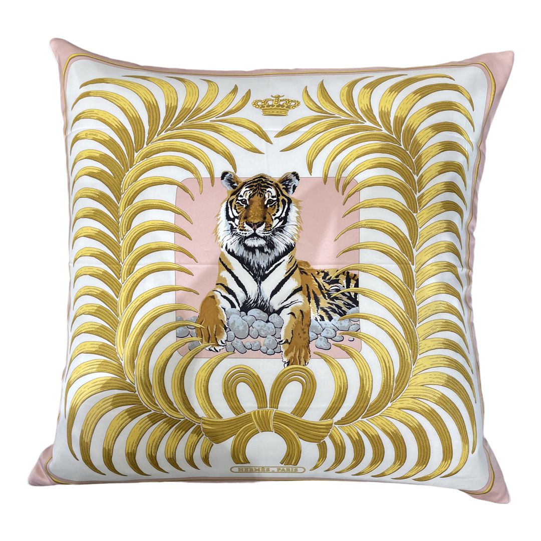 Vintage Hermes Pillow Tigre Royal Vintage Silk Scarf Pillow 28" at Vintage Luxe Up