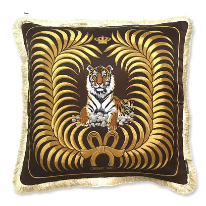 Vintage Hermes Pillow Tigre Royal Vintage Silk Scarf Pillow 28" at Vintage Luxe Up