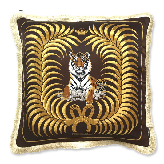 Vintage Hermes Pillow Tigre Royal Vintage Silk Scarf Pillow 28" at Vintage Luxe Up