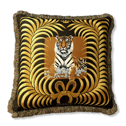 Vintage Hermes Pillow Tigre Royal Vintage Silk Scarf Pillow 28" at Vintage Luxe Up