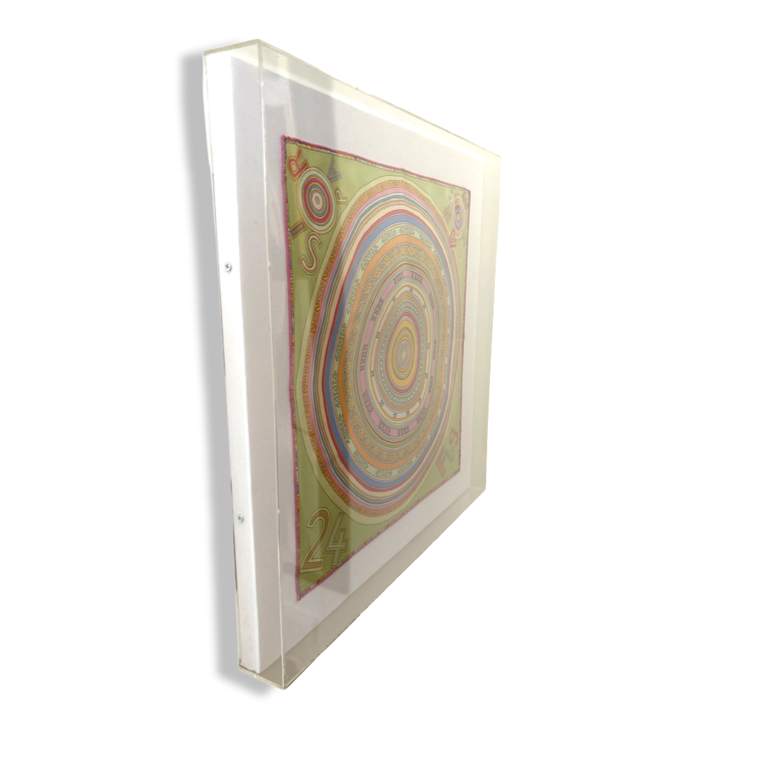 Tohu Bohu Acrylic Shadow Box Framed Vintage Silk Scarf 20"