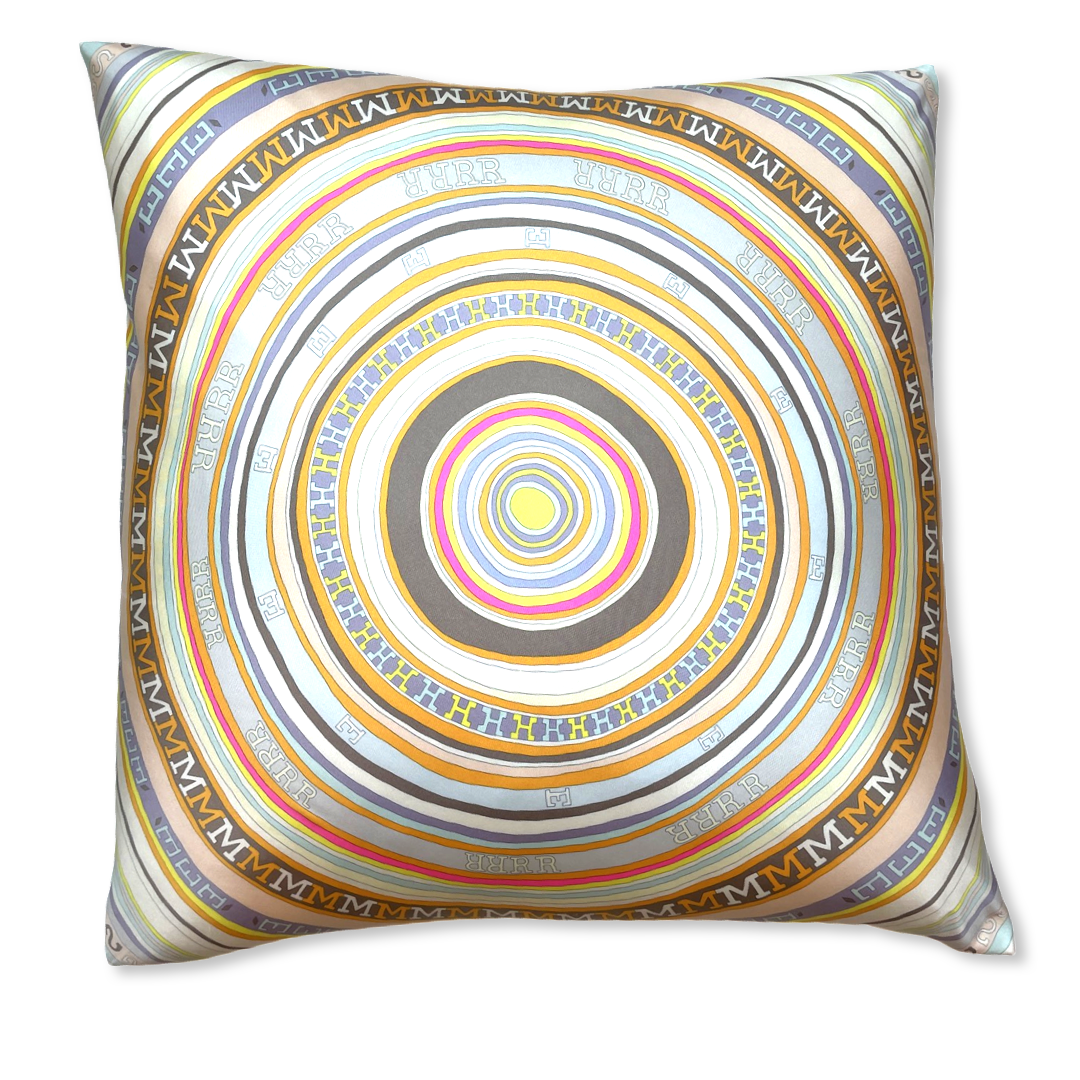 Vintage Hermes Pillow Tohu Bohu Vintage Silk Scarf Pillow 24" at Vintage Luxe Up