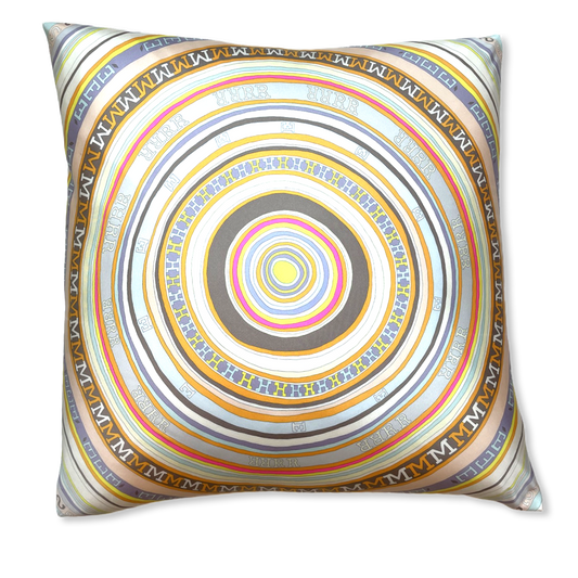 Vintage Hermes Pillow Tohu Bohu Vintage Silk Scarf Pillow 24" at Vintage Luxe Up