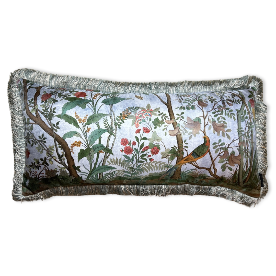 Tree of Life Chinoiserie Blue Vintage Silk Scarf Pillows