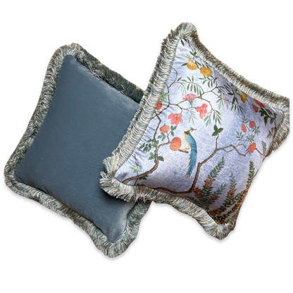 Tree of Life Chinoiserie Blue Vintage Silk Scarf Pillows